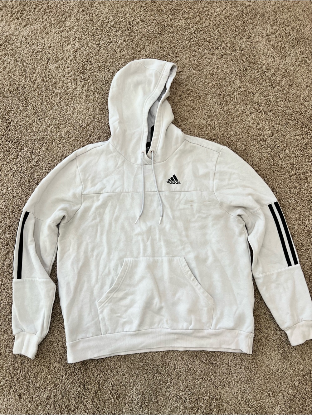 adidas White Hoodie with Black Sleeve Stripes